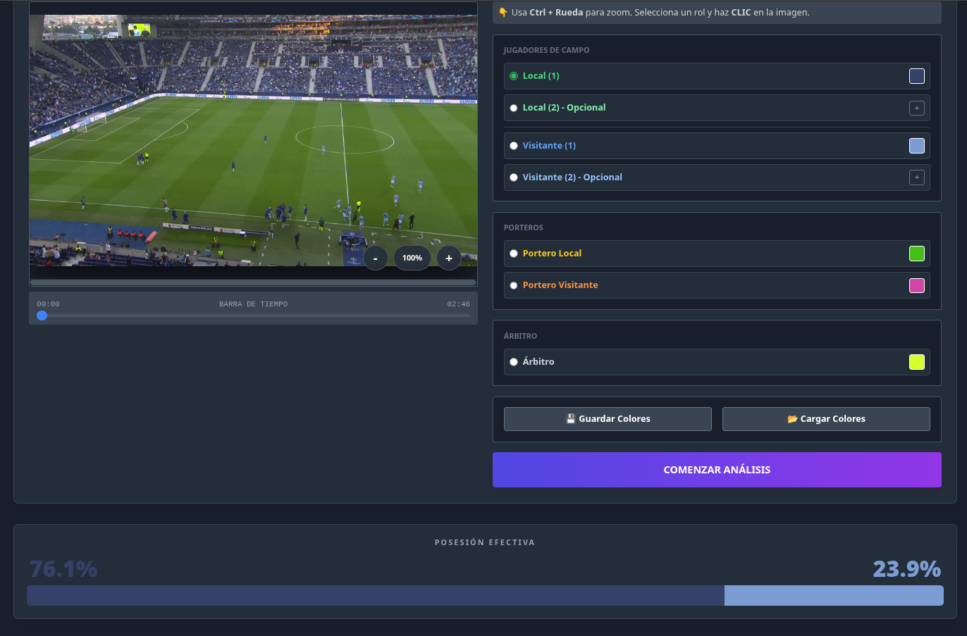 Sistema de visión artificial Motiontics analizando un partido